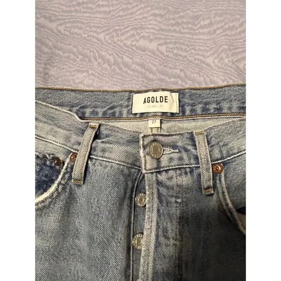 Agolde 90s Crop Jeans Echo Blue High Rise Denim Light Wash 27 - Picture 7 of 9